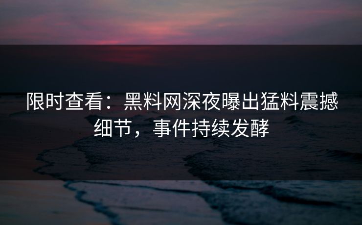 限时查看：黑料网深夜曝出猛料震撼细节，事件持续发酵