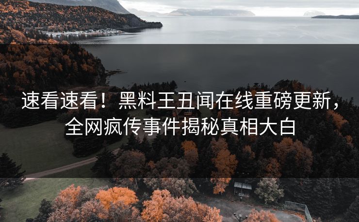 速看速看！黑料王丑闻在线重磅更新，全网疯传事件揭秘真相大白