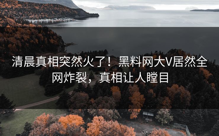 清晨真相突然火了！黑料网大V居然全网炸裂，真相让人瞠目