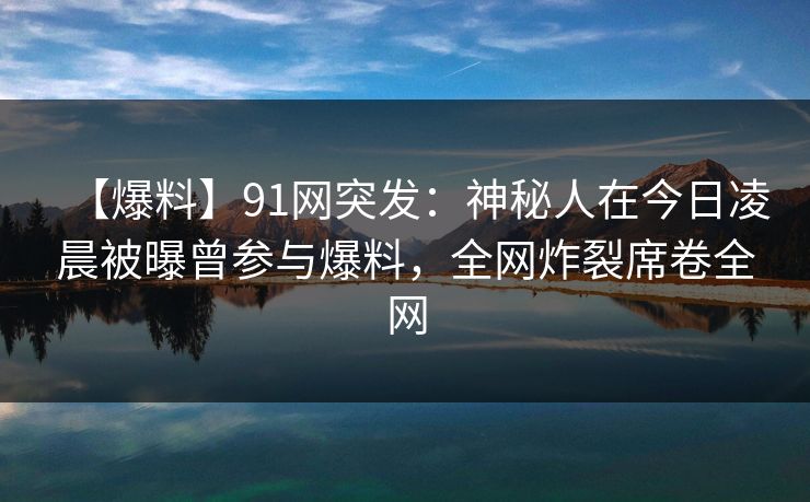 【爆料】91网突发：神秘人在今日凌晨被曝曾参与爆料，全网炸裂席卷全网